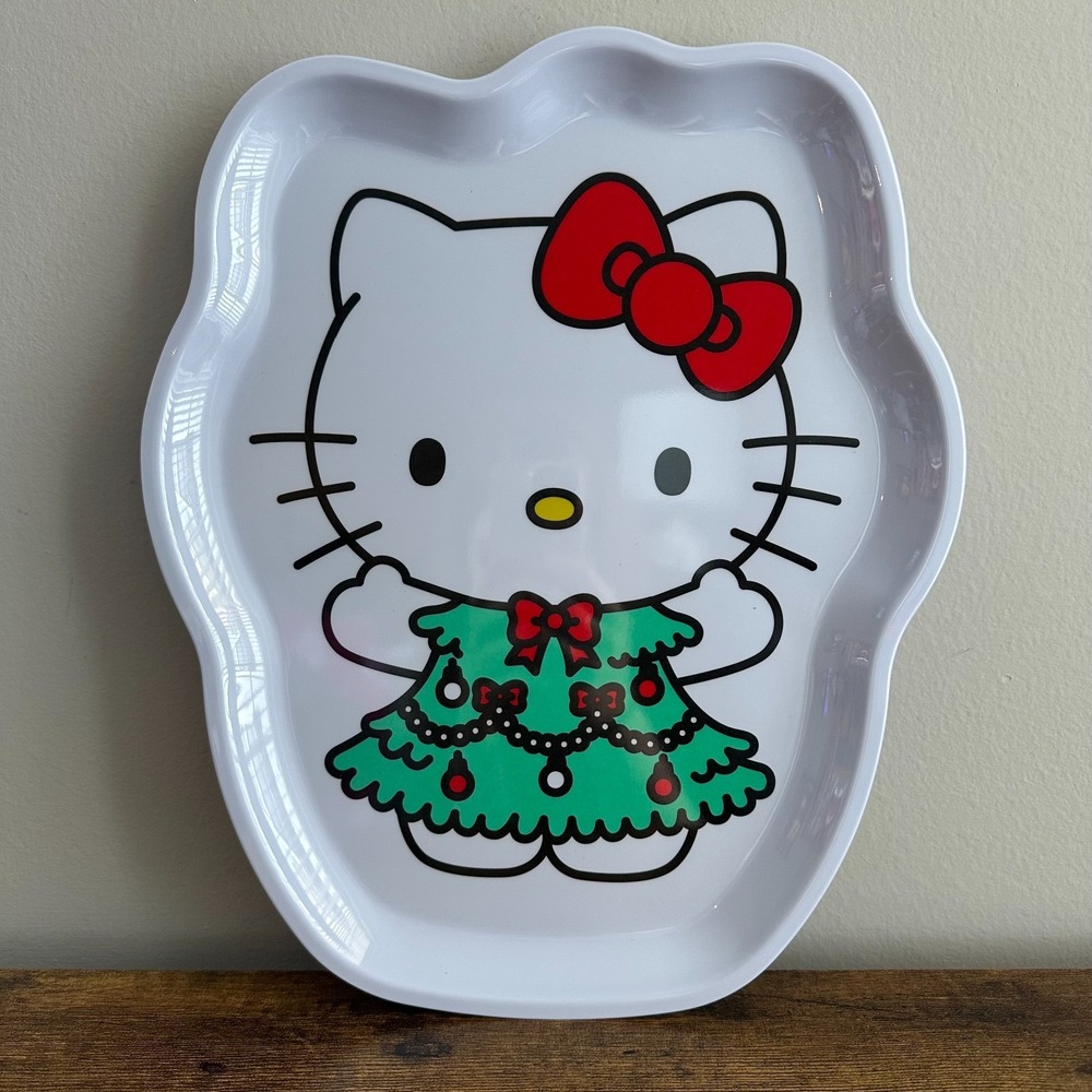 New Hello Kitty HK Sanrio Christmas Melamine Dish Tray Tree Dress Holiday Cute